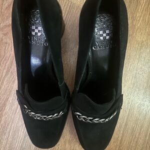 Vince Camuto Black Loafers with Silver Chain